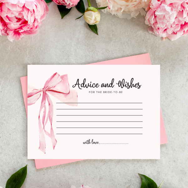 Pink Bow Advice and Wishes Bridal Shower