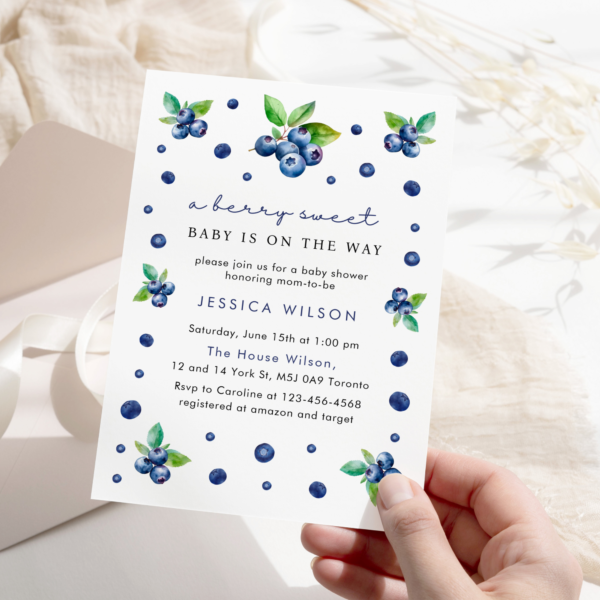 Blueberries Berry Sweet Baby Shower Invitation