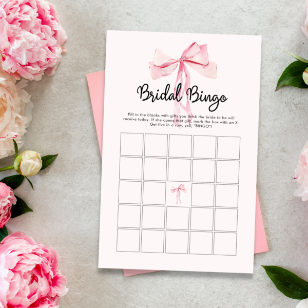 Minimalist Pink Bow Bridal Bingo