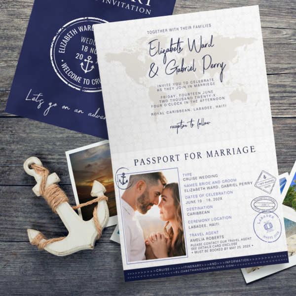 Navy Blue Passport Nautical Destination Wedding Invitation