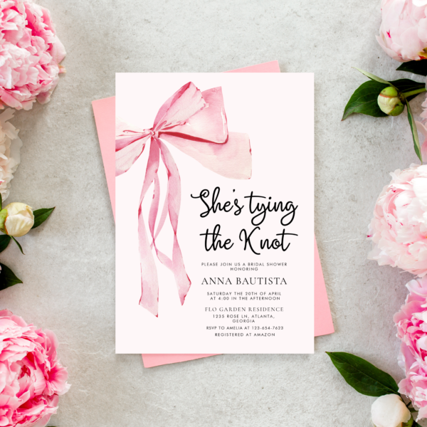 Pink Ribbon She's Tying The Knot Bridal Shower Invitation