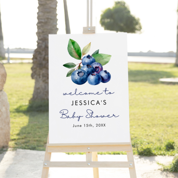 Sweet Blueberries Baby Shower Welcome Sign