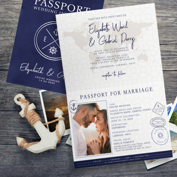 Navy Blue Passport Destination Cruise Wedding Invitation