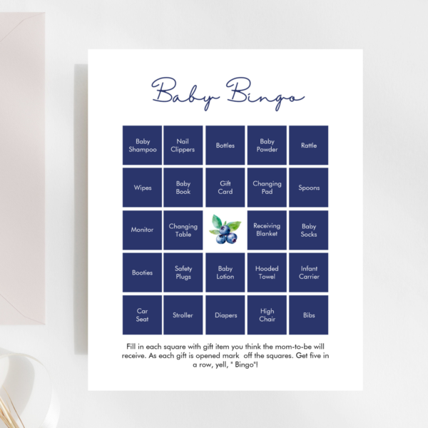 Sweet Blueberry Baby Bingo Baby Shower Game