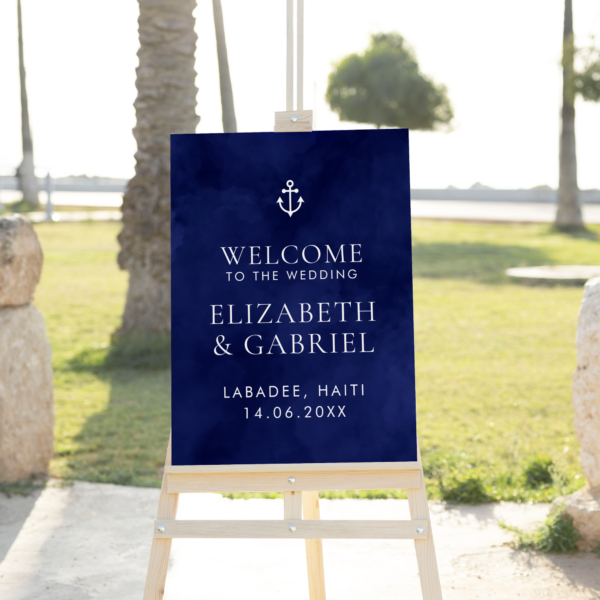 Navy Blue Travel Destination Wedding Welcome Sign