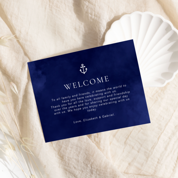 Navy Blue Nautical Wedding Timeline Enclosure Card