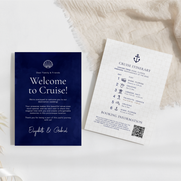 Navy Blue Travel Itinerary Destination Wedding Enclosure Card