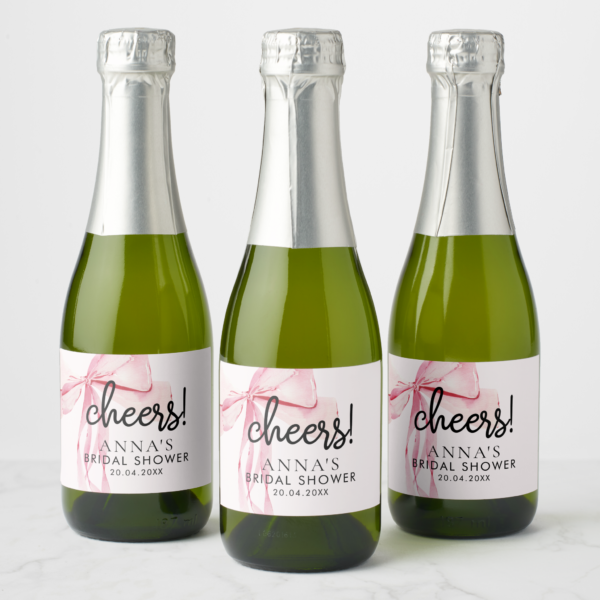 Blush Pink Ribbon Bridal Shower Sparkling Wine Label