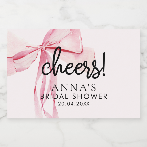 Blush Pink Ribbon Bridal Shower Sparkling Wine Label - Image 2