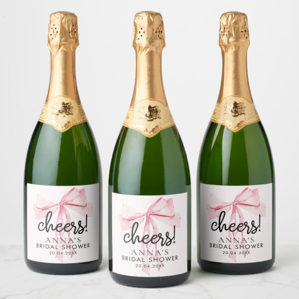 Pink Bow Bridal Shower Sparkling Wine Label