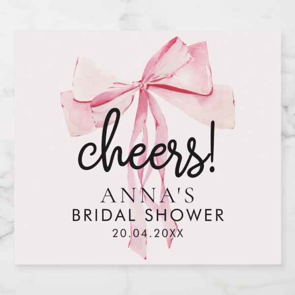 Pink Bow Bridal Shower Sparkling Wine Label - Image 2