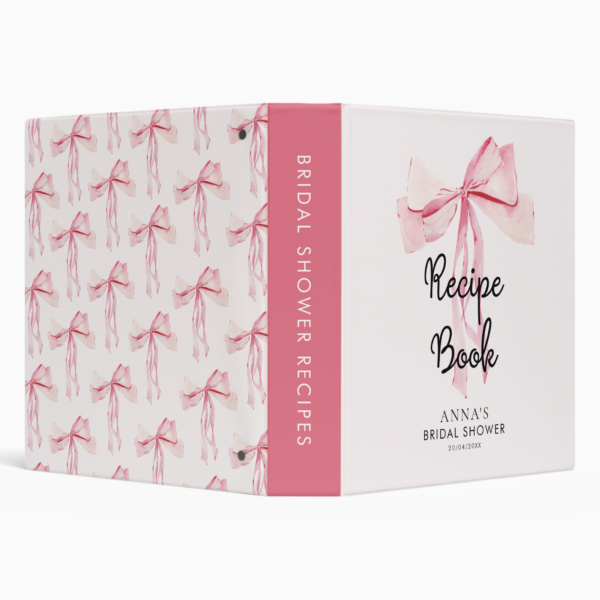 Recipe Book Pink Bow Bridal Shower 3 Ring Binder - Image 2