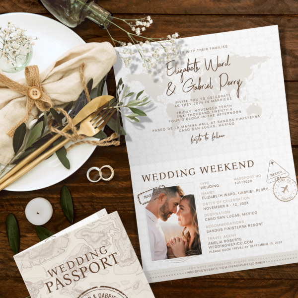 Boho Passport Destination Wedding Invitation